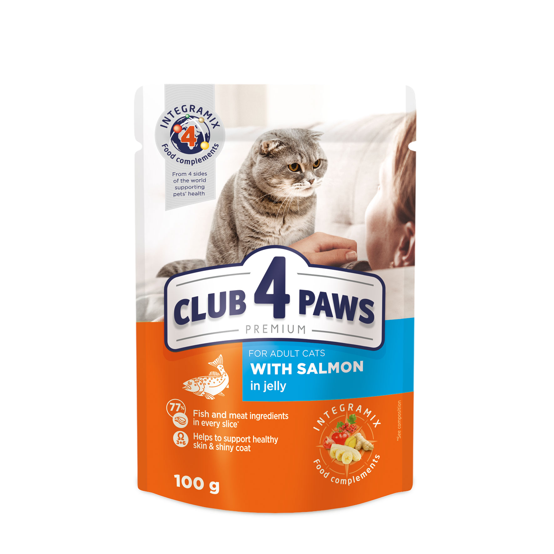 CLUB 4 PAWS Premium con Salmone in gelatina - cibo umido per gatti adulti 