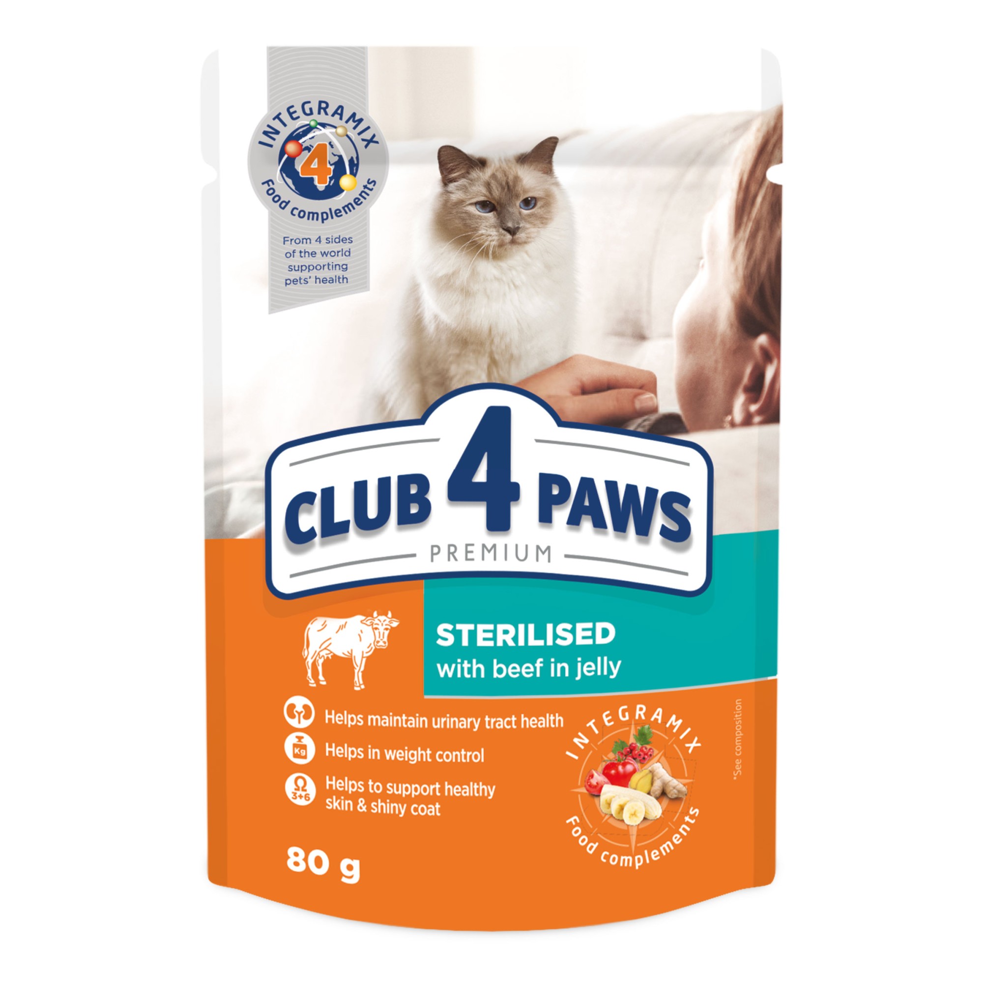 CLUB 4 PAWS Premium with Beef in jelly - wet food for sterilized adult cats