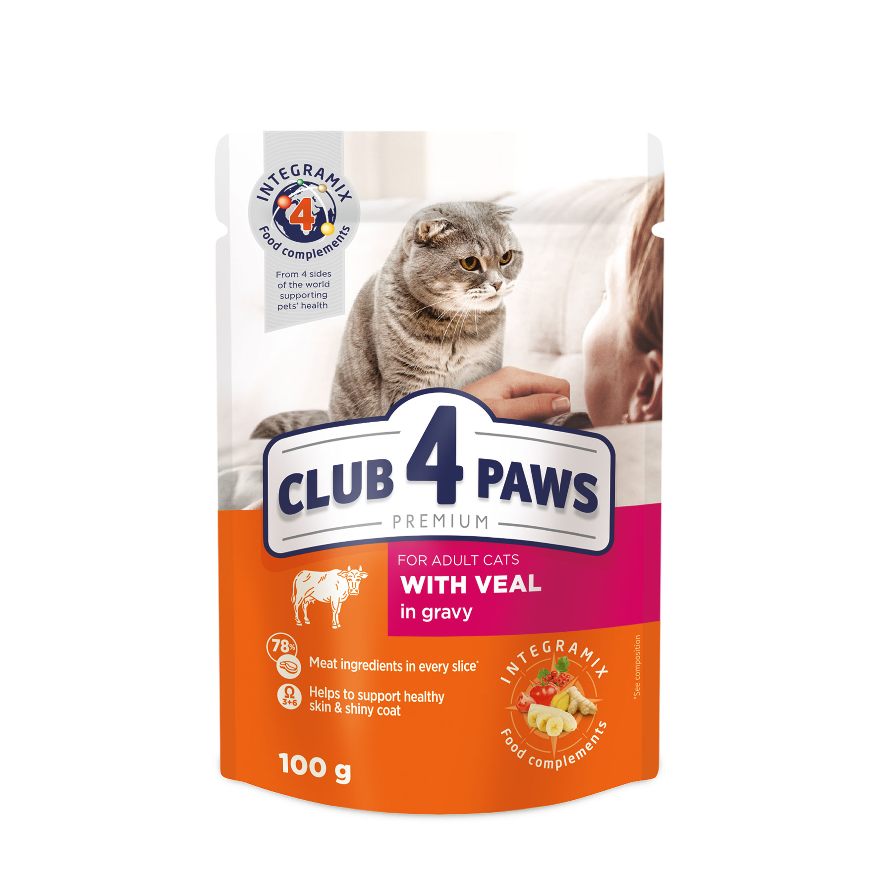 CLUB 4 PAWS Premium con Vitello in salsa - cibo umido per gatti adulti 