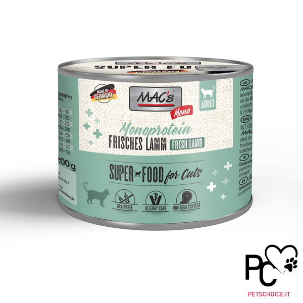 MAC'S UMIDO GATTO  GRAIN FREE - MONO SENSITIVE AGNELLO - 200GR