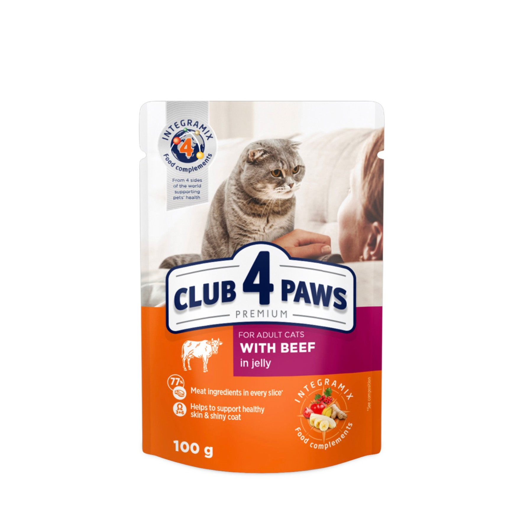 CLUB 4 PAWS Premium with Beef in jelly - wet food for adult cats