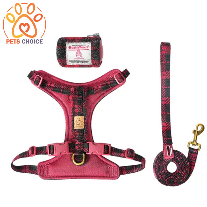 TWEED ELEGANCE - set of H harness, leash and mini-bag