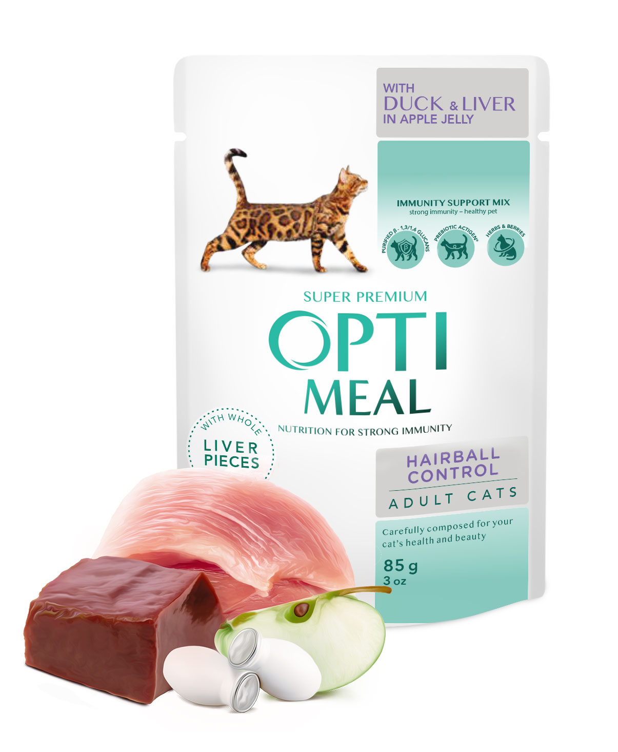 OPTIMEAL CAT  Hairball control, with duck and slices of liver in apple jelly