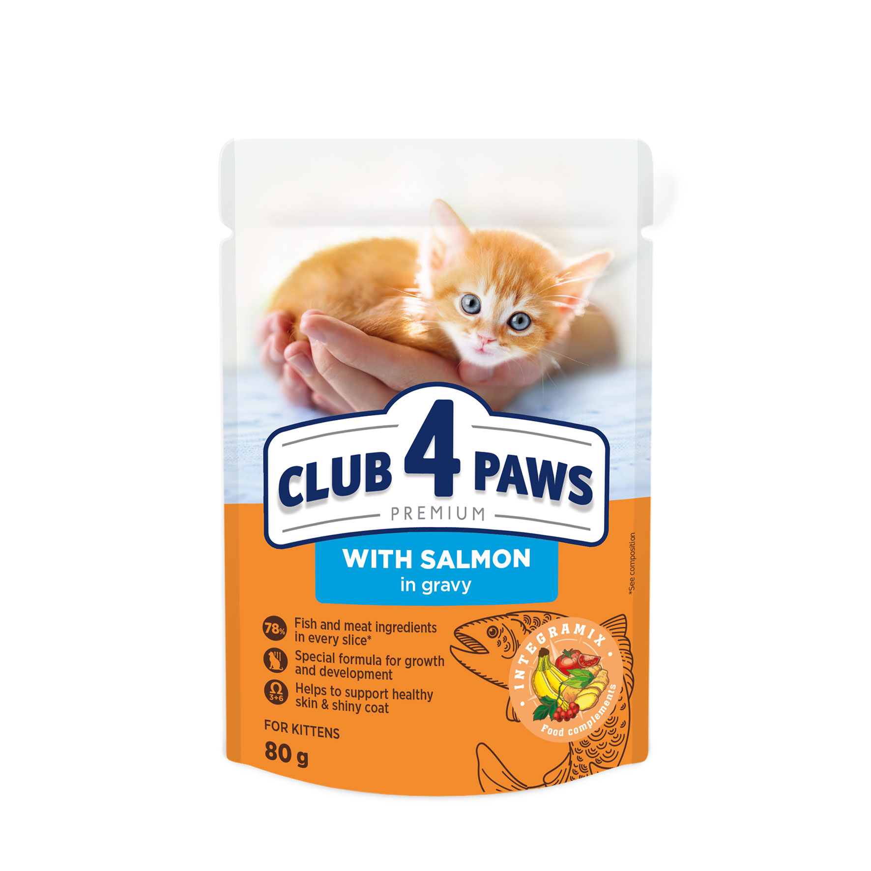 CLUB 4 PAWS Kitten con salmone in salsa - cibo umido per gattini