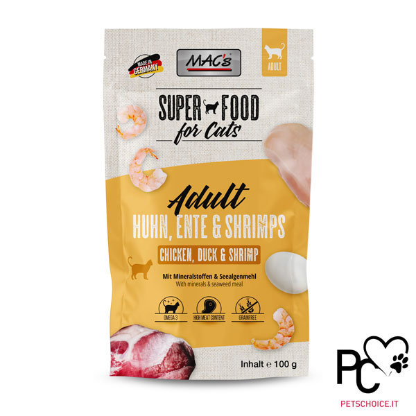 MAC'S WET FOOD CAT GRAIN FREE POUCHPACK - DUCK AND SHRIMPS - 100G.