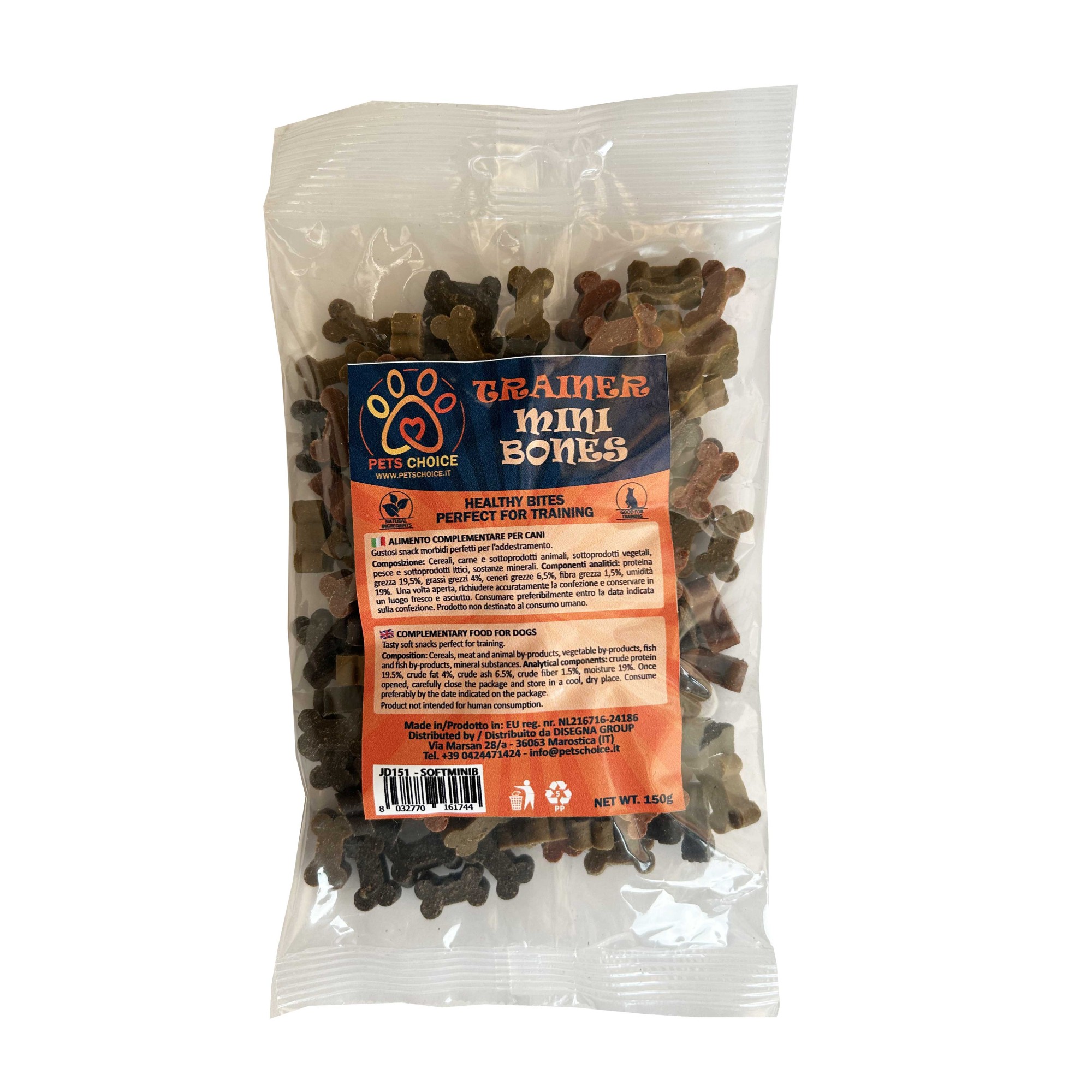 PetsChoice Snack da addestramento morbidi Small Bones 150g.