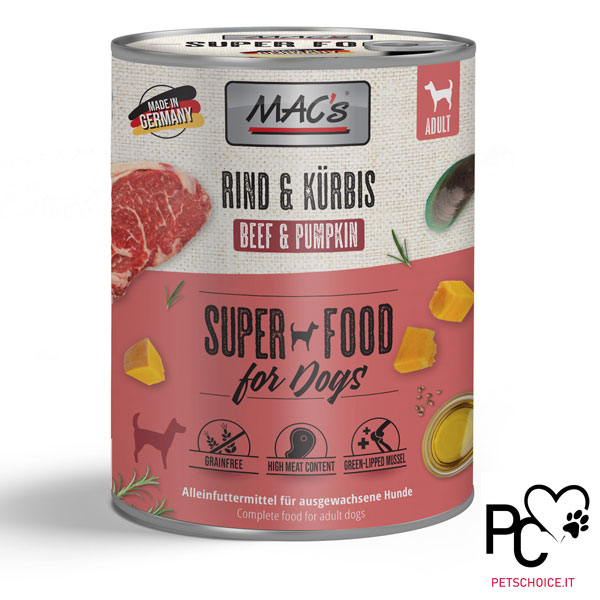 MAC'S UMIDO CANE GRAIN FREE  MANZO & ZUCCA 800g