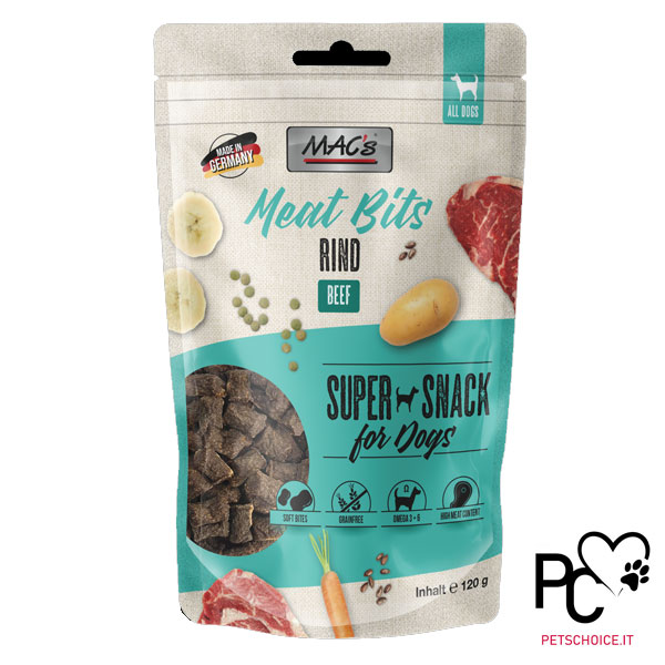 Mac's Meat Bits Snack  Grain Free per cani al MANZO 120 g